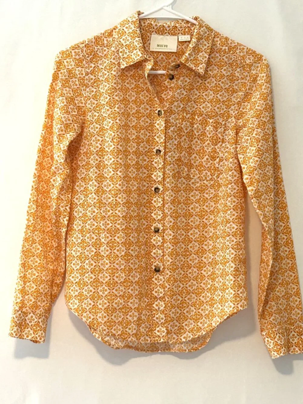 Maeve Petrin cotton button down orange shirt, size 0